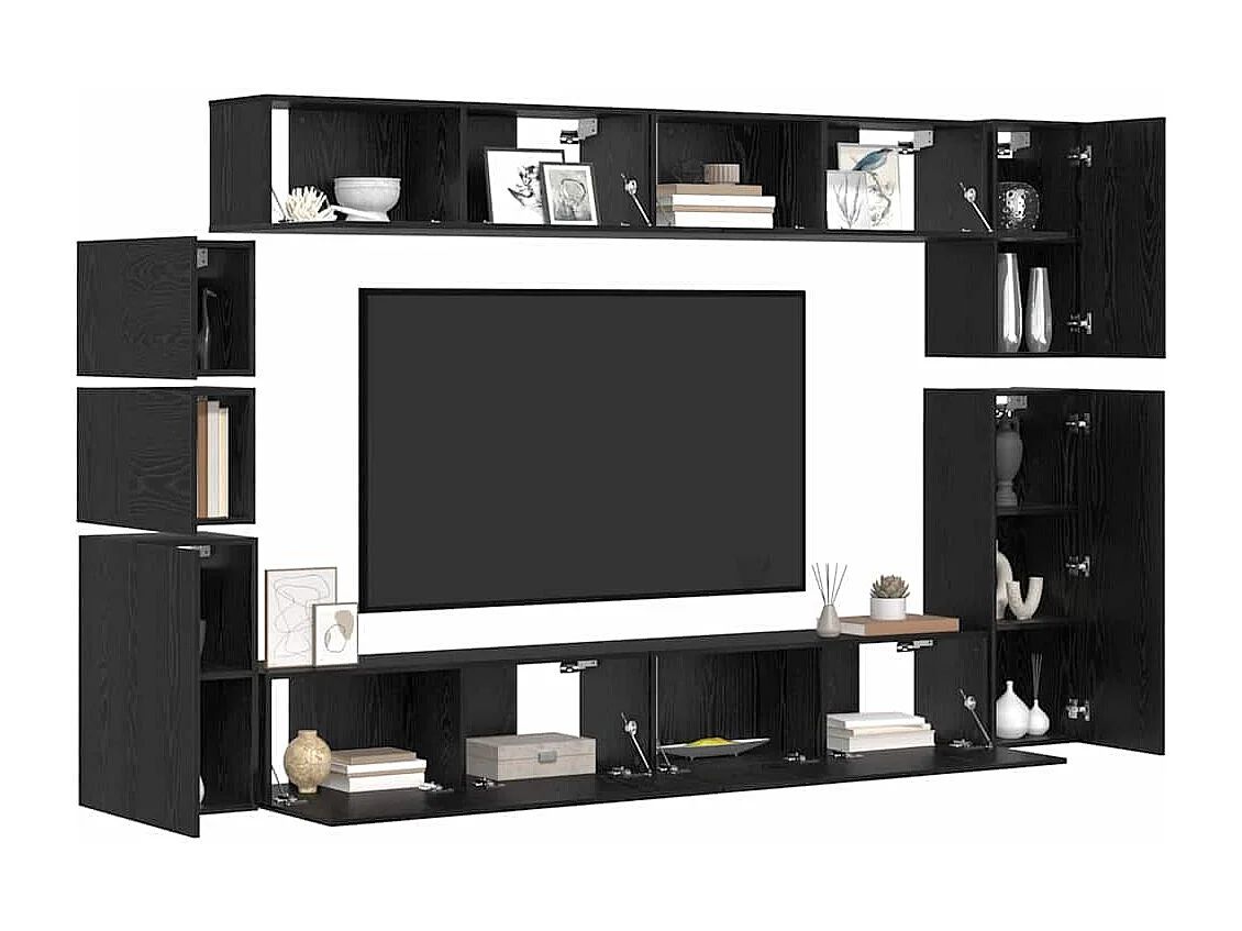 Conjunto de mueble de TV 9 pcs Roble negro Madera contrachapada