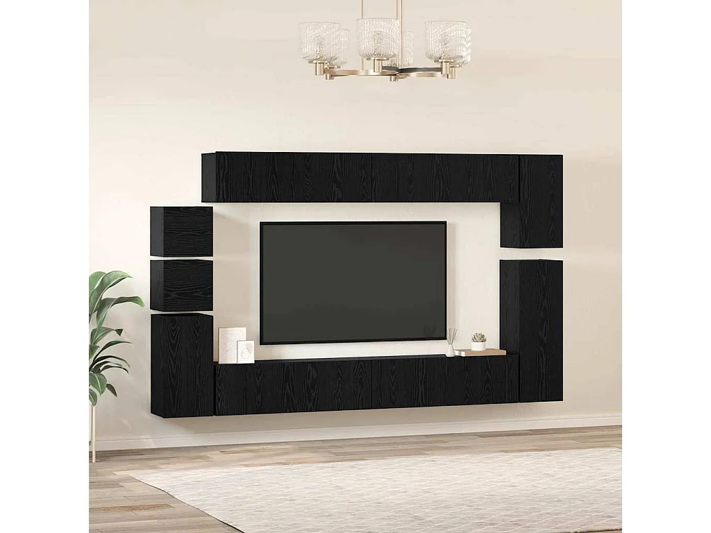 Conjunto de mueble de TV 9 pcs Roble negro Madera contrachapada