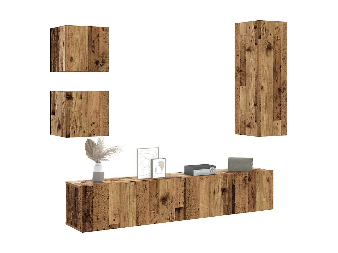 Ensemble de meuble TV mural 5 pièces vieux bois bois d'ingénierie