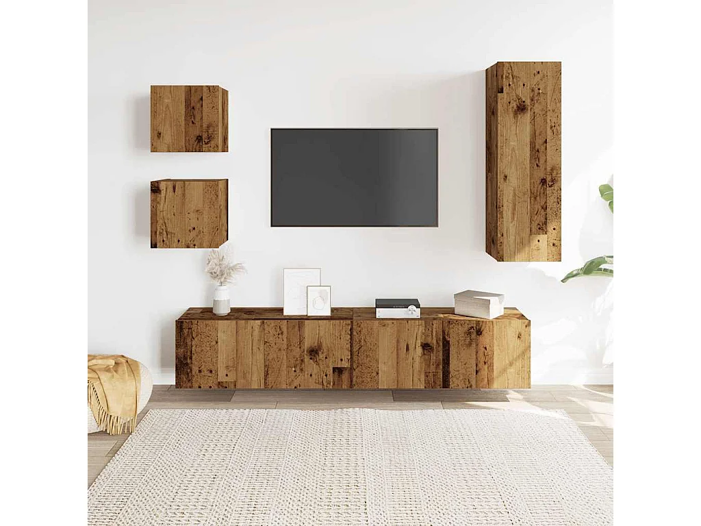 Ensemble de meuble TV mural 5 pièces vieux bois bois d'ingénierie