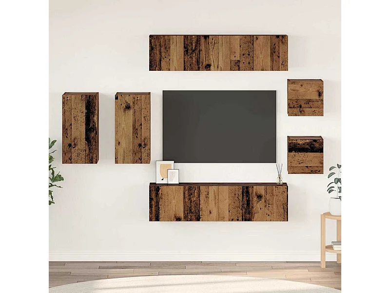 Ensemble meuble TV 8 pièces Bois ancien 30.5 x 30 x 60 cm