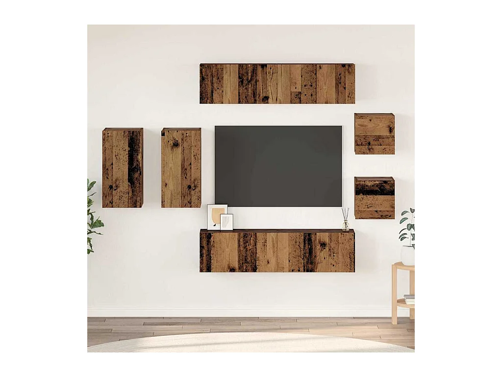 Ensemble meuble TV 8 pièces Bois ancien 30.5 x 30 x 60 cm