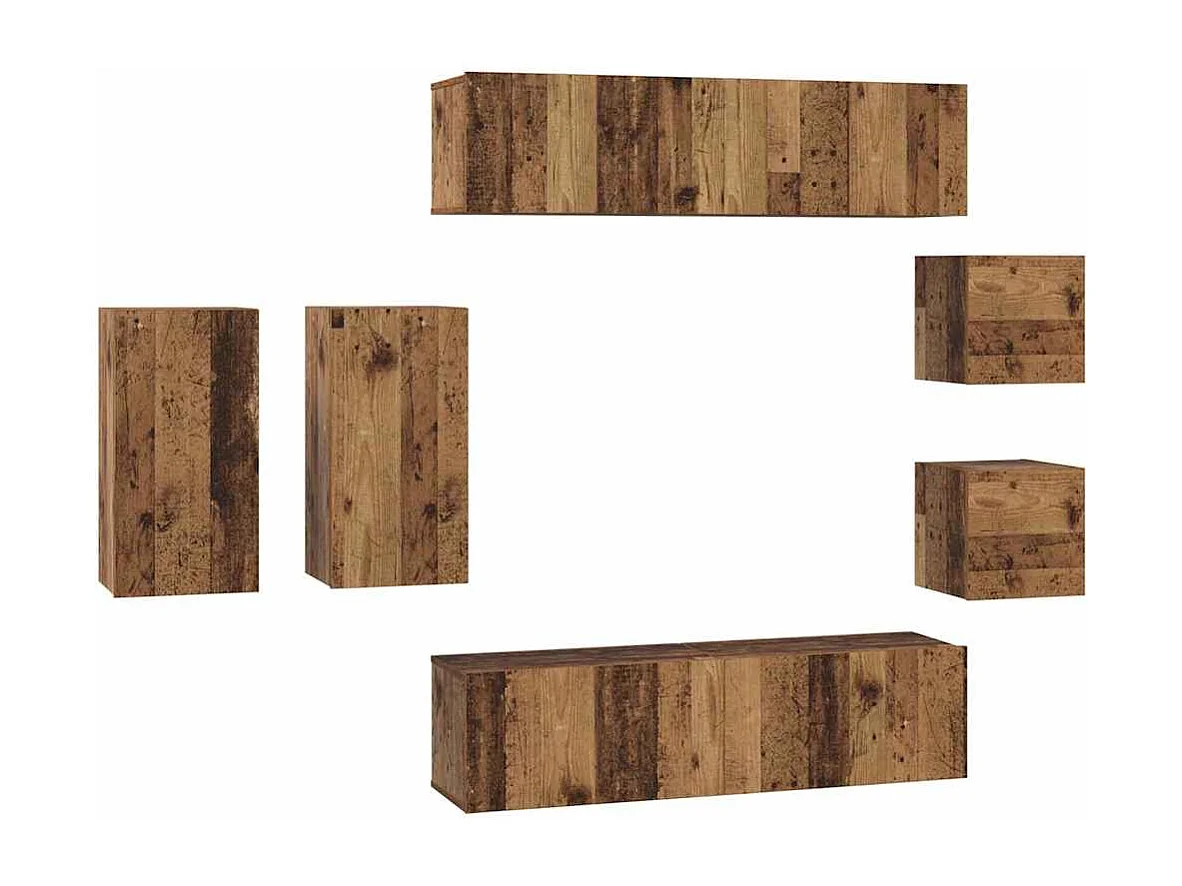 Ensemble meuble TV 8 pièces Bois ancien 30.5 x 30 x 60 cm