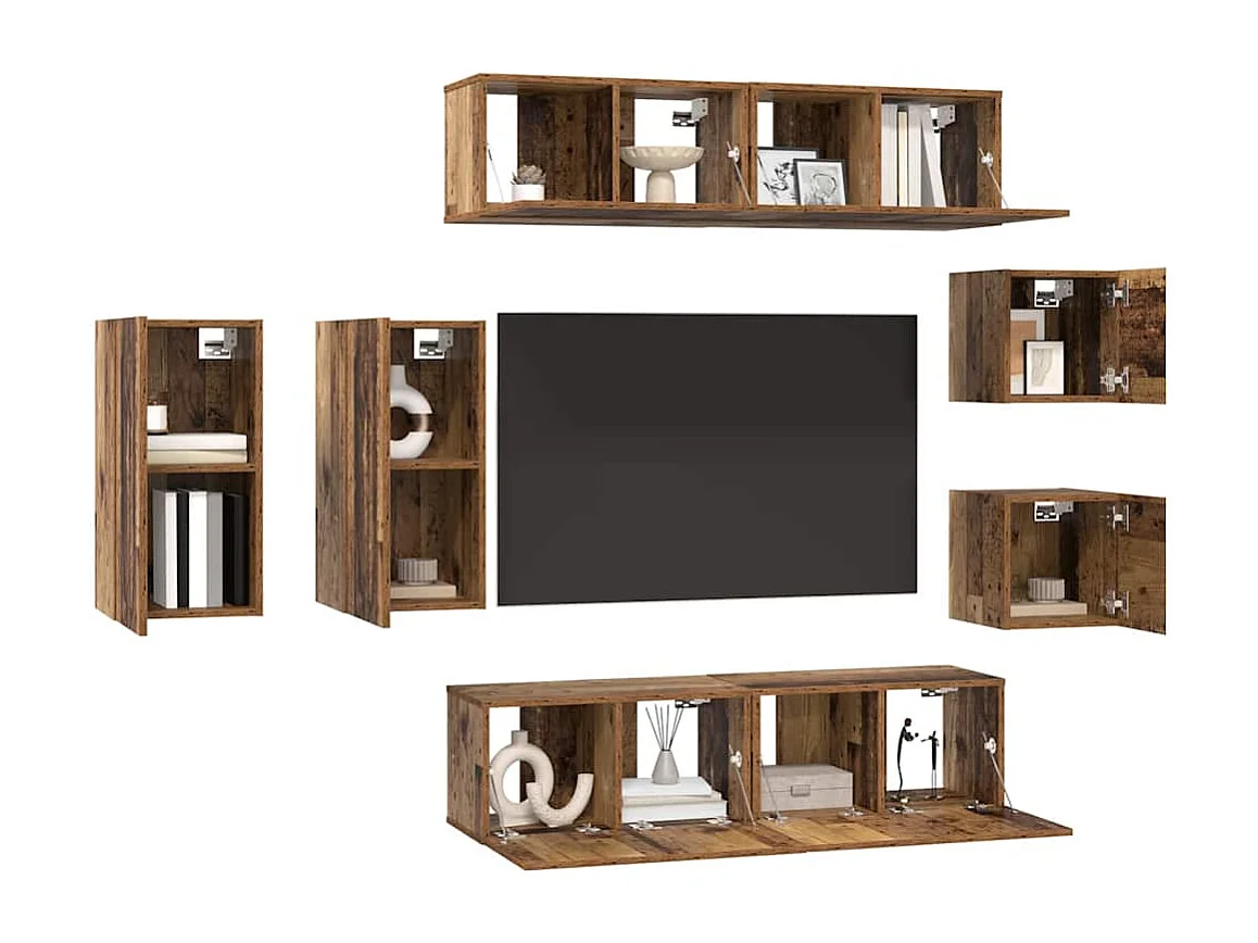 Ensemble meuble TV 8 pièces Bois ancien 30.5 x 30 x 60 cm