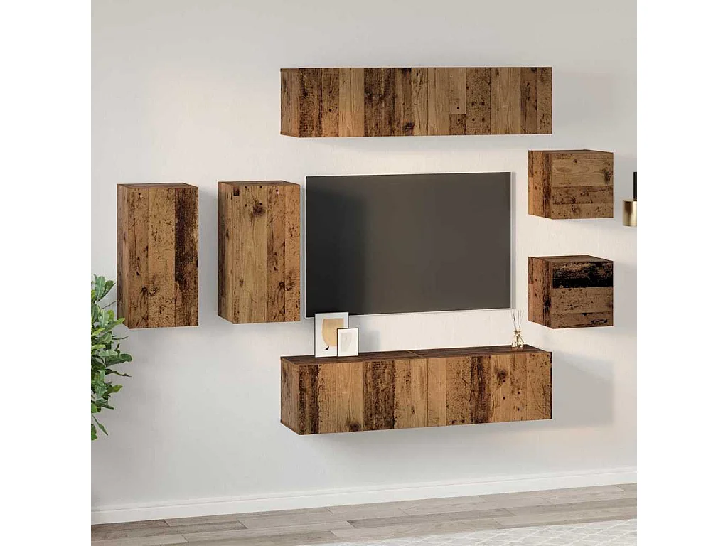 Ensemble meuble TV 8 pièces Bois ancien 30.5 x 30 x 60 cm