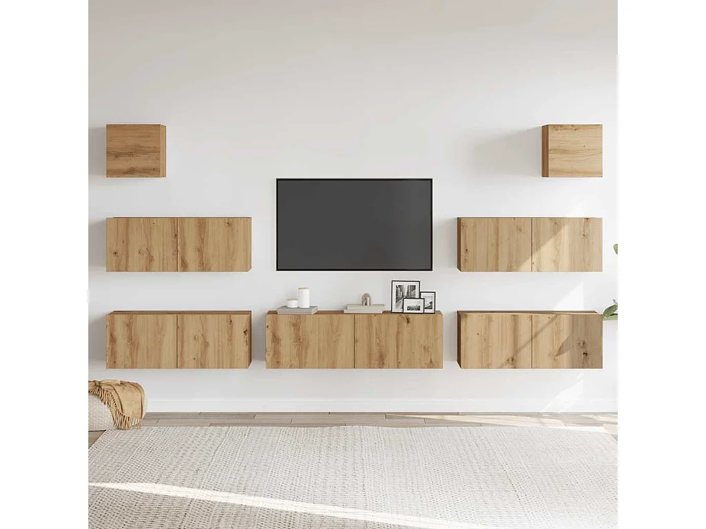 Ensemble de meuble TV mural 7 pièces chêne artisanal