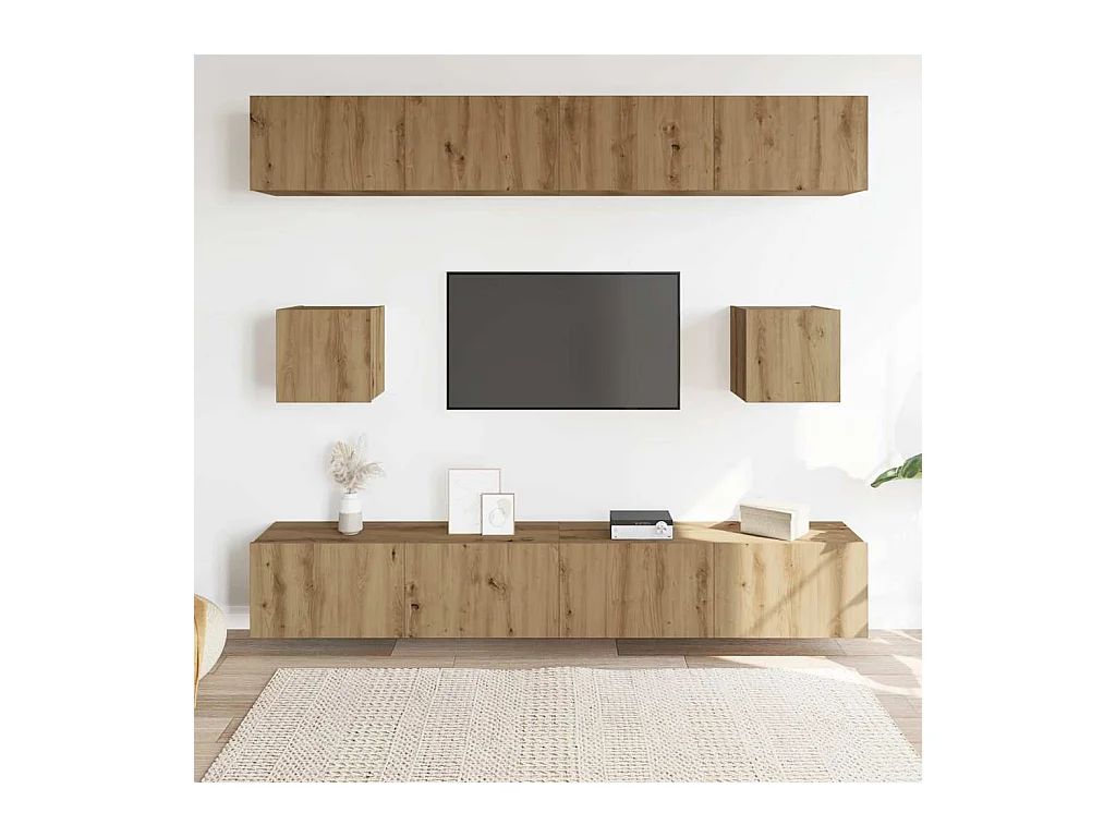 Ensemble de meuble TV mural 6 pièces chêne artisanal