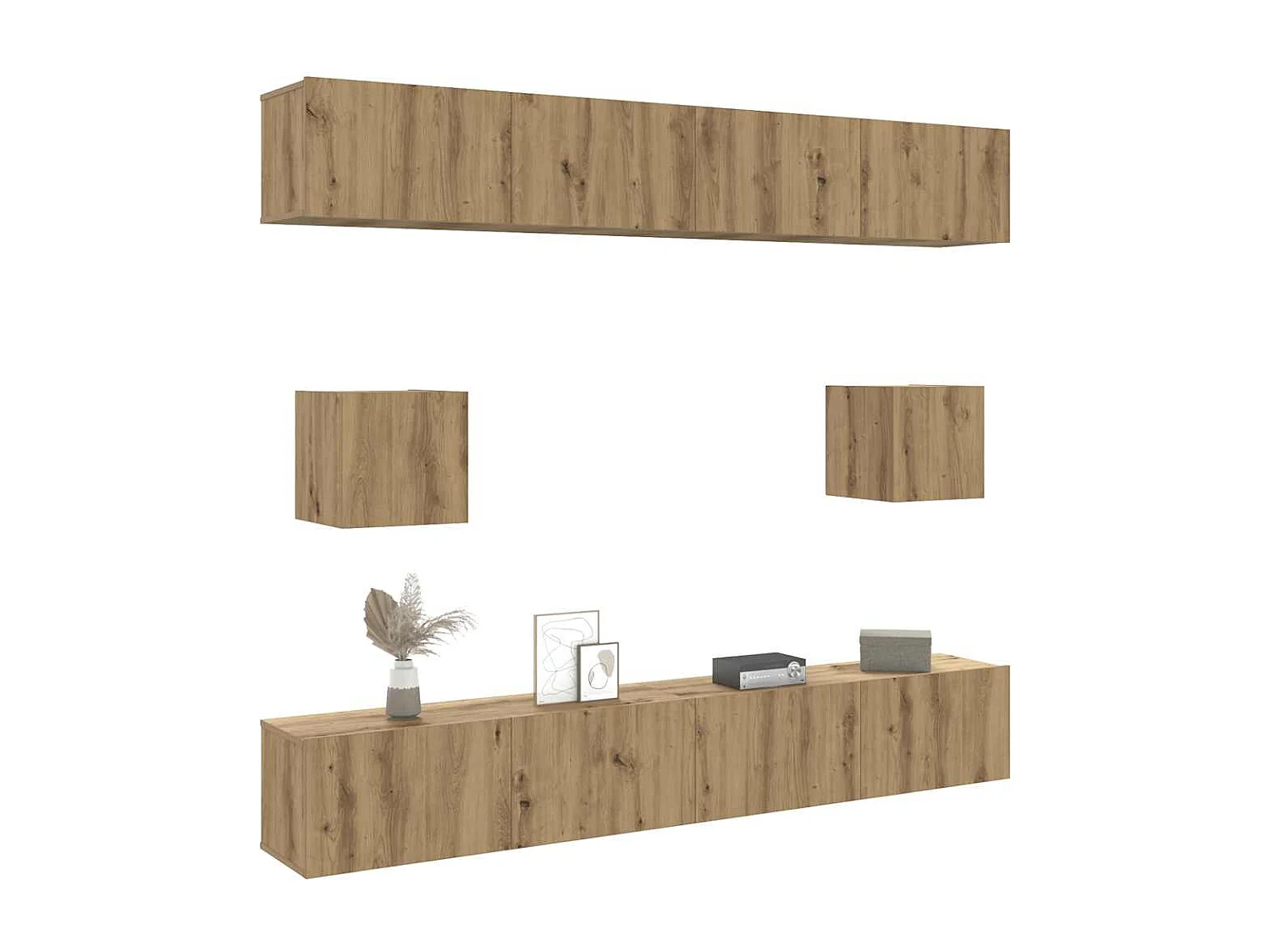 Ensemble de meuble TV mural 6 pièces chêne artisanal