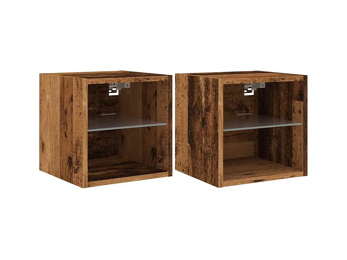 Meubles TV muraux et lumières LED 2pièces vieux bois 30x28,5x30cm