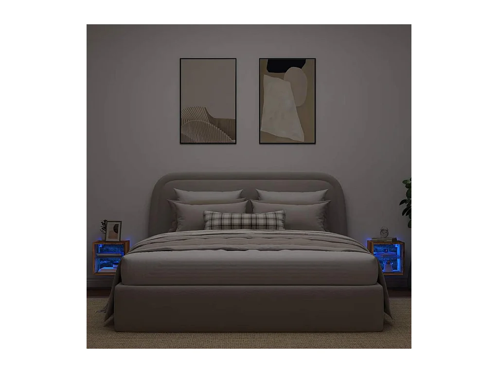 Meubles TV muraux et lumières LED 2pièces vieux bois 30x28,5x30cm