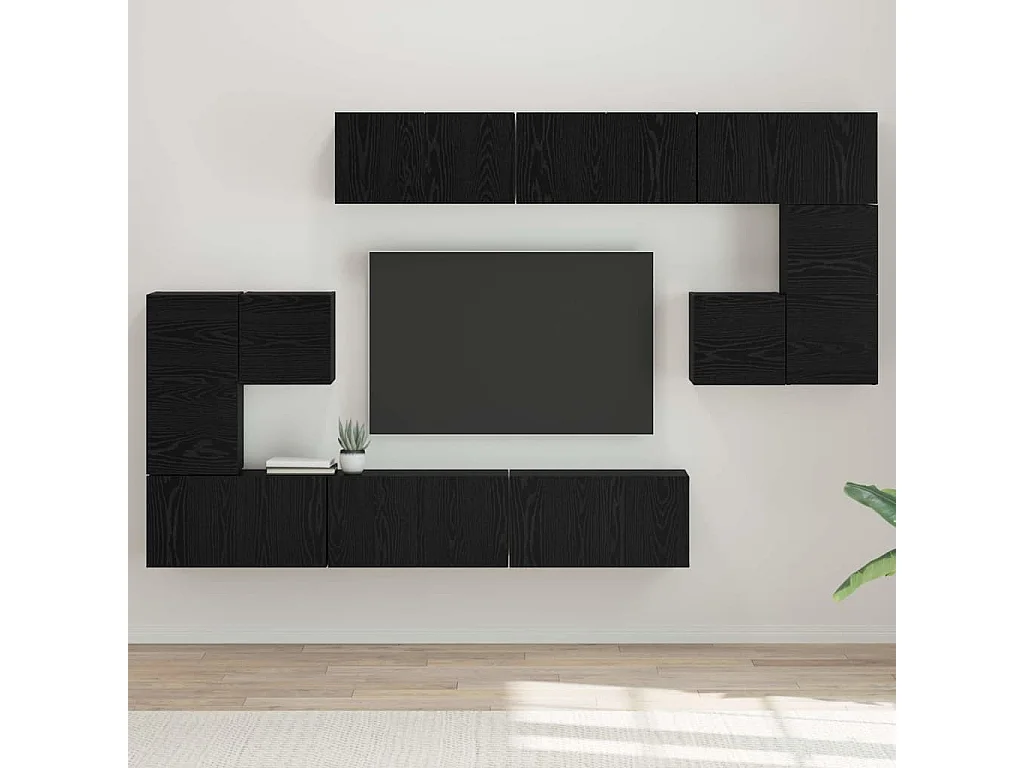 Conjunto de mueble de TV 10 pcs Roble negro 60 x 30 x 30 cm