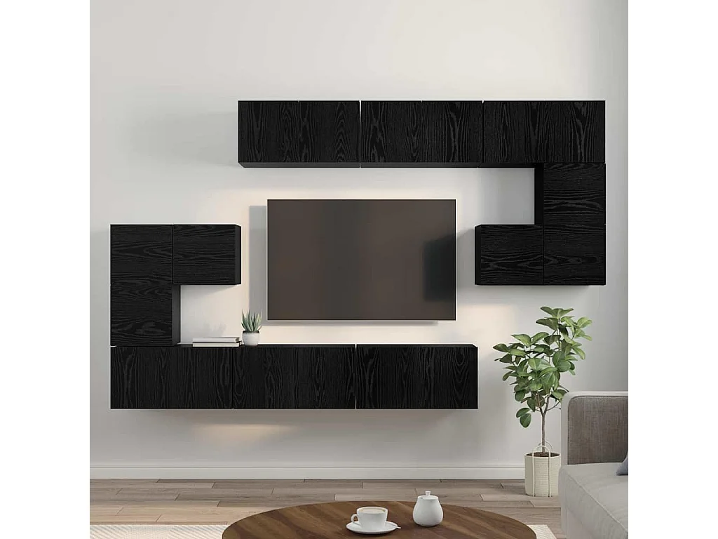 Conjunto de mueble de TV 10 pcs Roble negro 60 x 30 x 30 cm