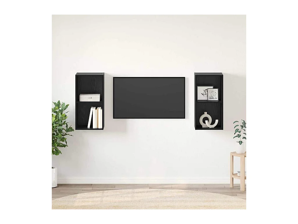 Meuble TV mural 2 pièces Chêne Noir 37 x 37 x 72 cm