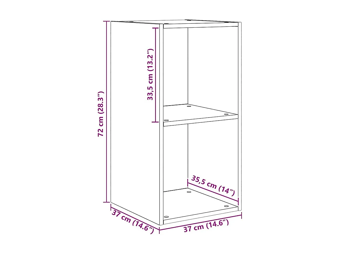 Meuble TV mural 2 pièces Chêne Noir 37 x 37 x 72 cm