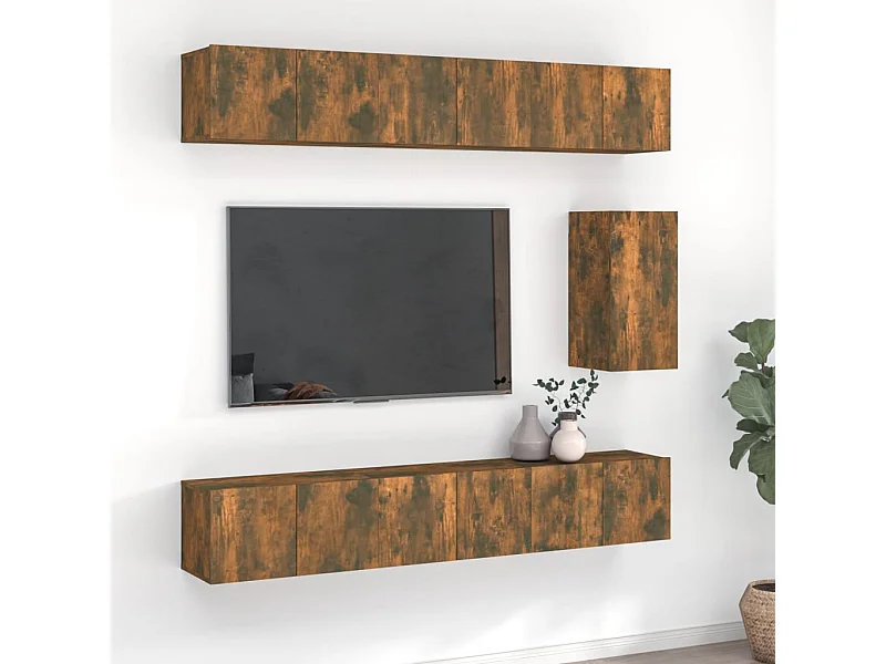 Set de muebles de TV 7 pzas madera contrachapada roble ahumado