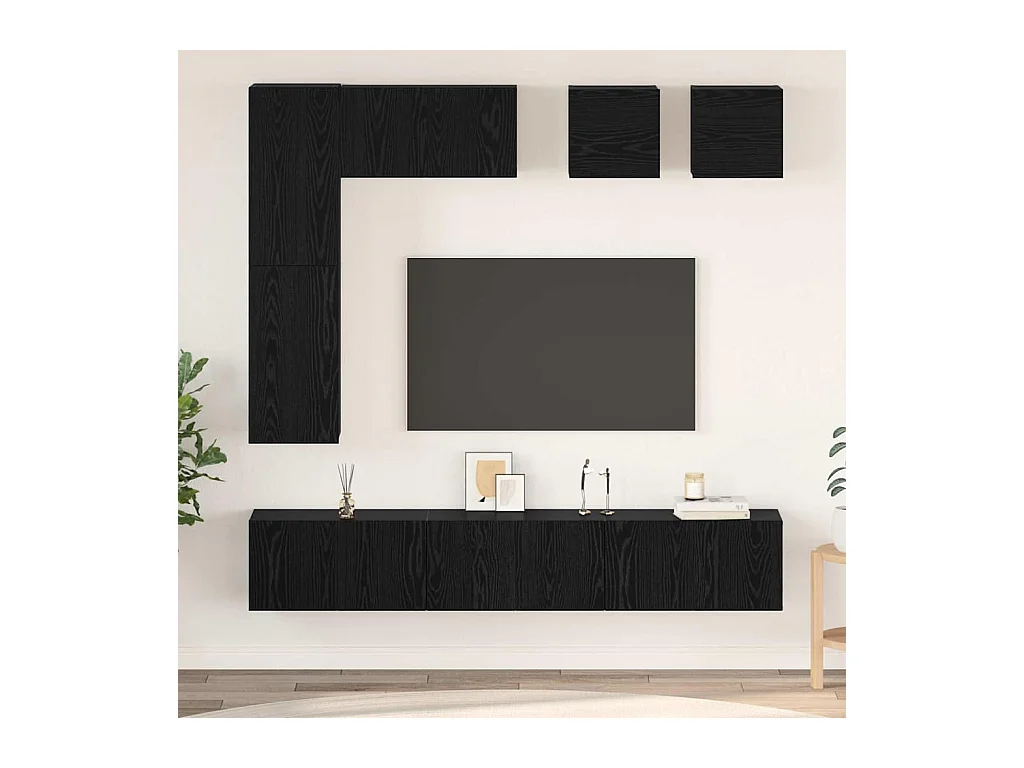 Ensemble meuble TV 8 pièces Chêne noir 190.5 x 28.5 x 151 cm
