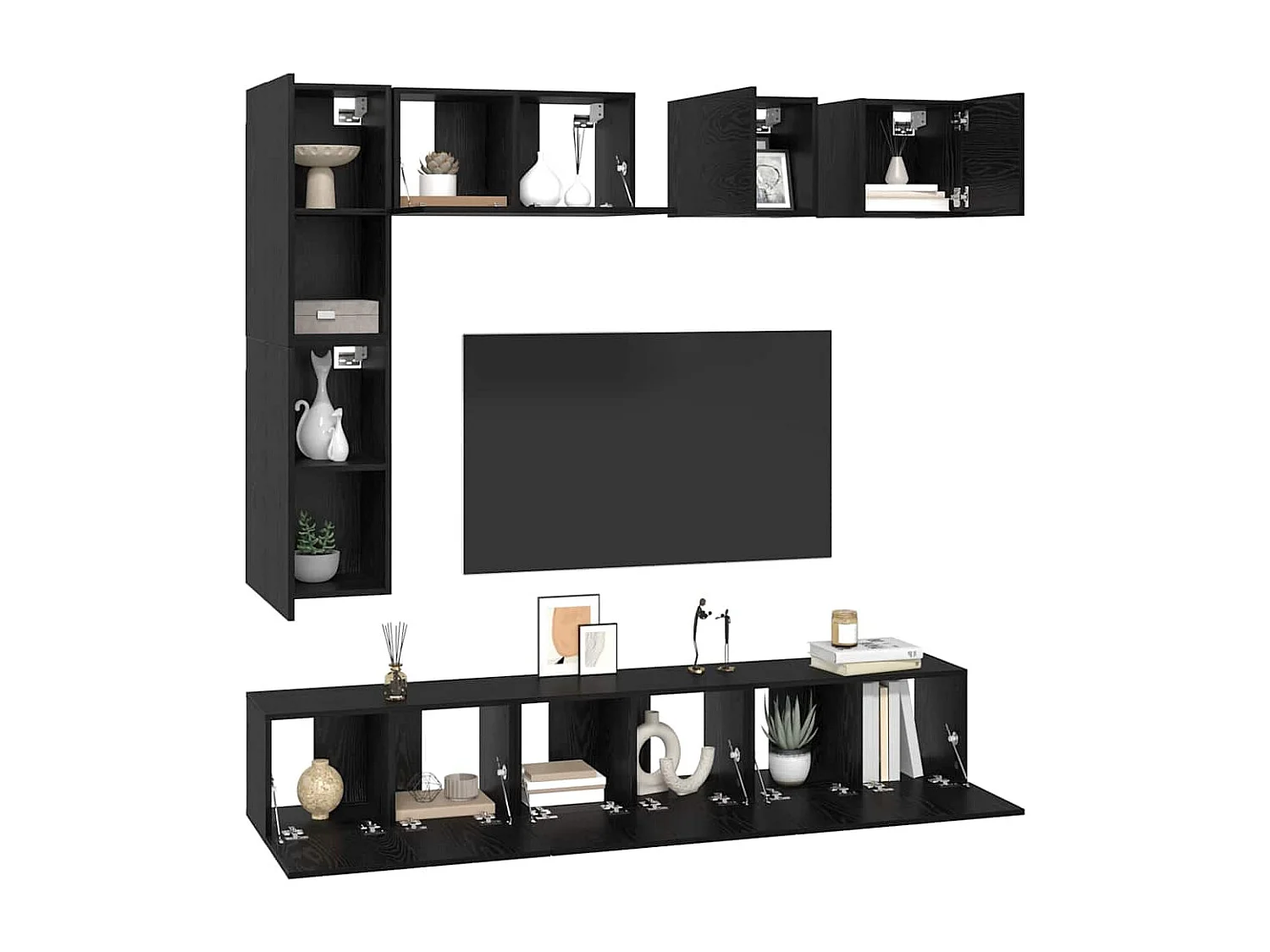 Conjunto de mueble de TV Montaje en la pared 8 pcs Roble negro