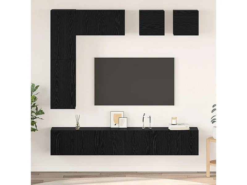 Conjunto de mueble de TV Montaje en la pared 8 pcs Roble negro