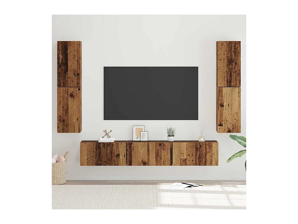 Conjunto de móvel de TV 7 peças Madeira antiga 60 x 30 x 30 cm