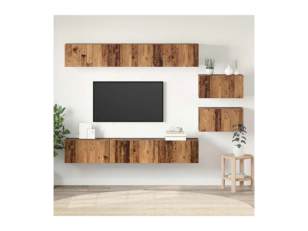 Conjunto de móvel de TV 8 peças Madeira antiga 60 x 30 x 30 cm