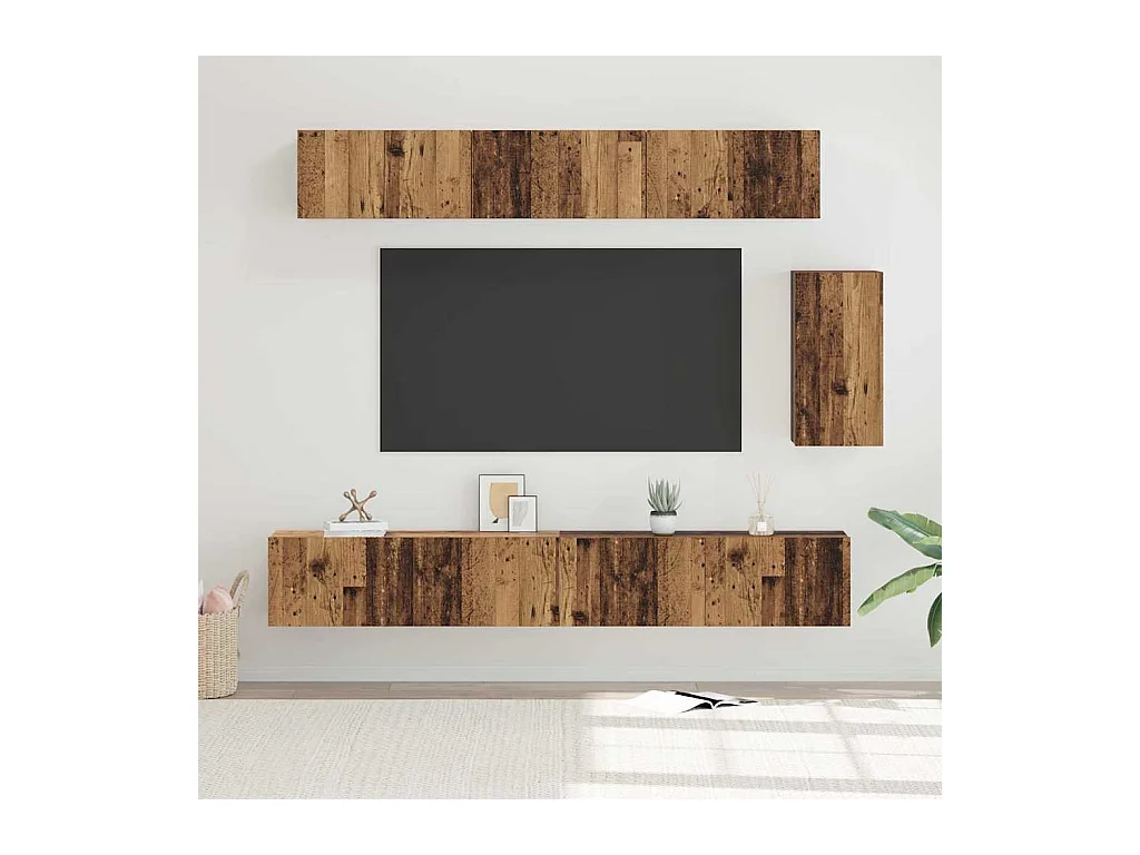 Conjunto de móvel de TV 6 peças Madeira antiga 100 x 30 x 30 cm