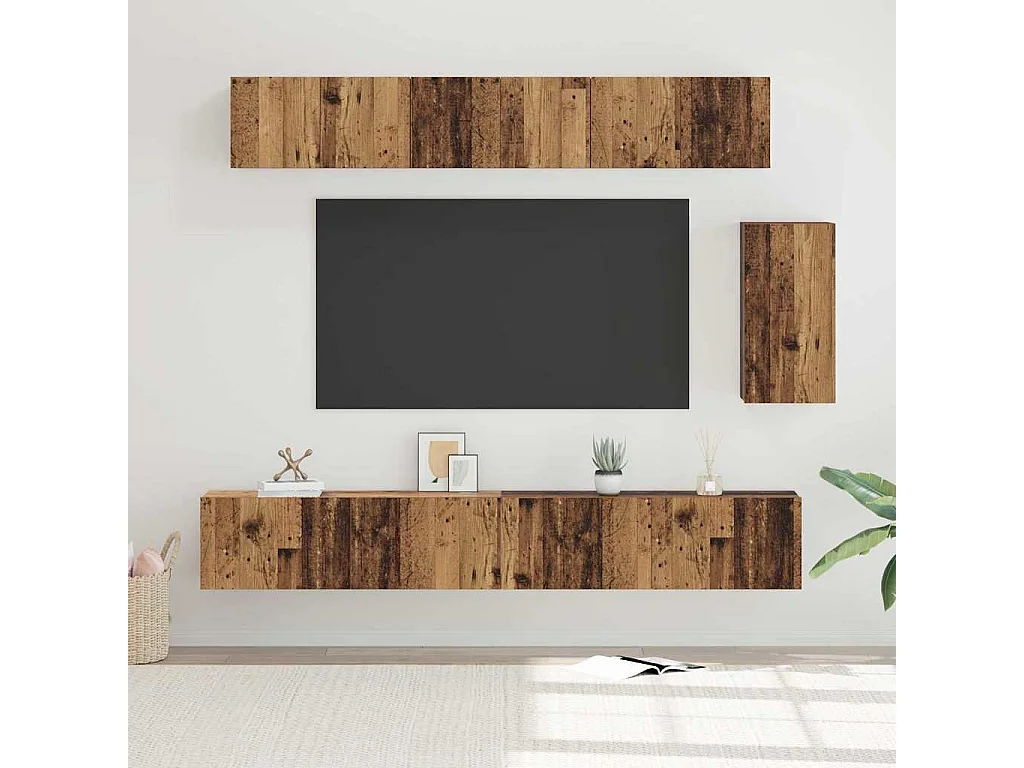 Ensemble meuble TV 6 pièces Bois ancien 100 x 30 x 30 cm