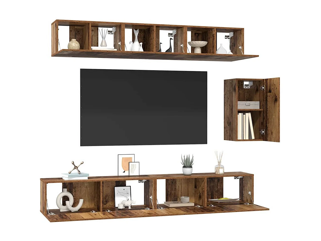 Ensemble meuble TV 6 pièces Bois ancien 100 x 30 x 30 cm