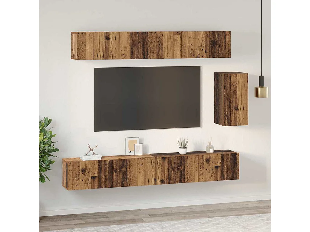 Ensemble meuble TV 6 pièces Bois ancien 100 x 30 x 30 cm