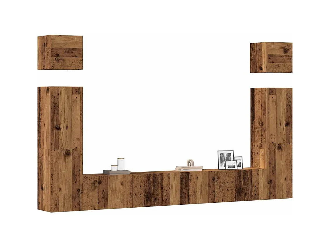 Conjunto de mueble de TV 6 piezas montado la pared madera vieja