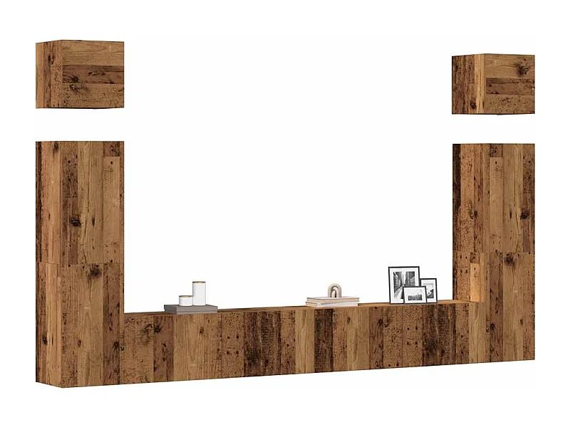 6-delig Tv-meubelset wandmontage bewerkt hout oud houtkleurig