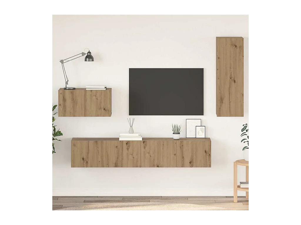Mueble de TV de Pared 4 pcs Roble artisan 200 x 30 x 30 cm