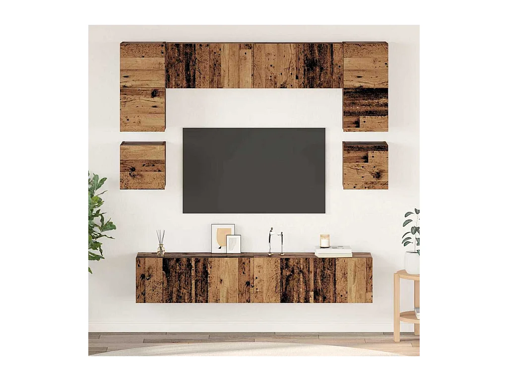 Ensemble meuble TV 8 pièces Bois ancien 80 x 30 x 30 cm