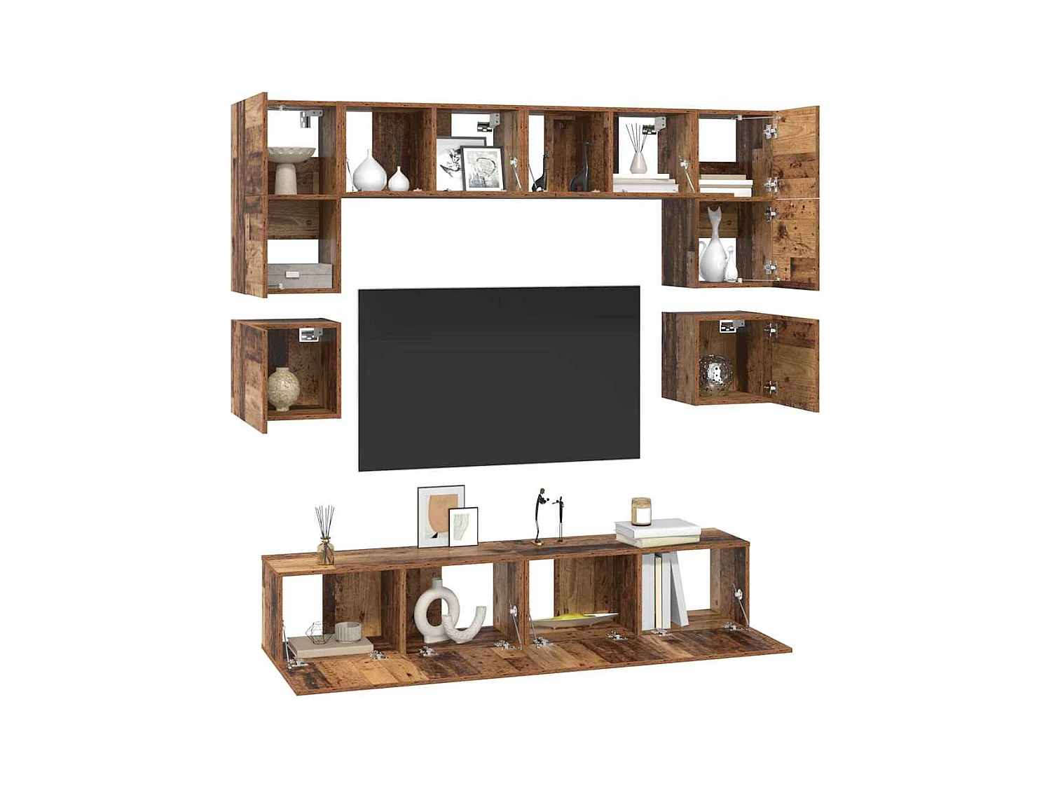 Ensemble meuble TV 8 pièces Bois ancien 80 x 30 x 30 cm