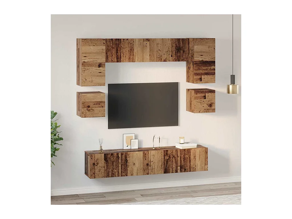 Ensemble meuble TV 8 pièces Bois ancien 80 x 30 x 30 cm