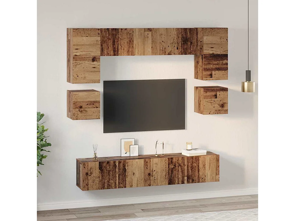 Ensemble meuble TV 8 pièces Bois ancien 80 x 30 x 30 cm