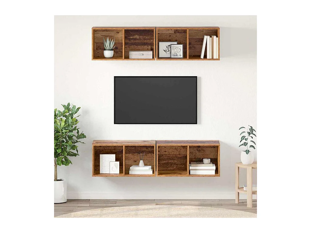 Meuble TV mural Montage mural 4 pièces Vieux bois 37 x 37 x 72 cm