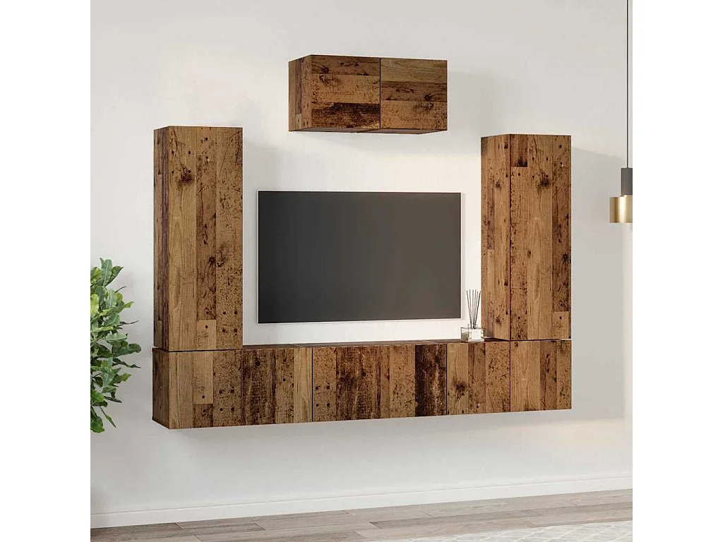 Ensemble meuble TV 7 pièces Bois ancien 180 x 30 x 120 cm