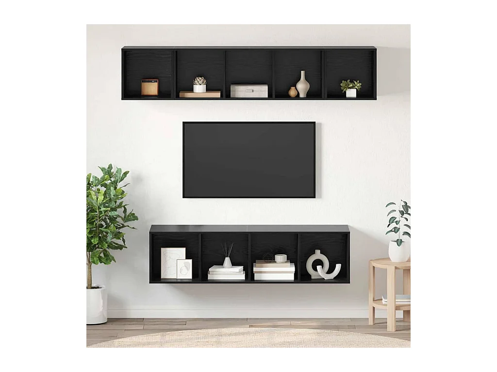 Tv-meubelset 4 pcs Zwart eiken 37 x 37 x 142.5 cm Bewerkt hout