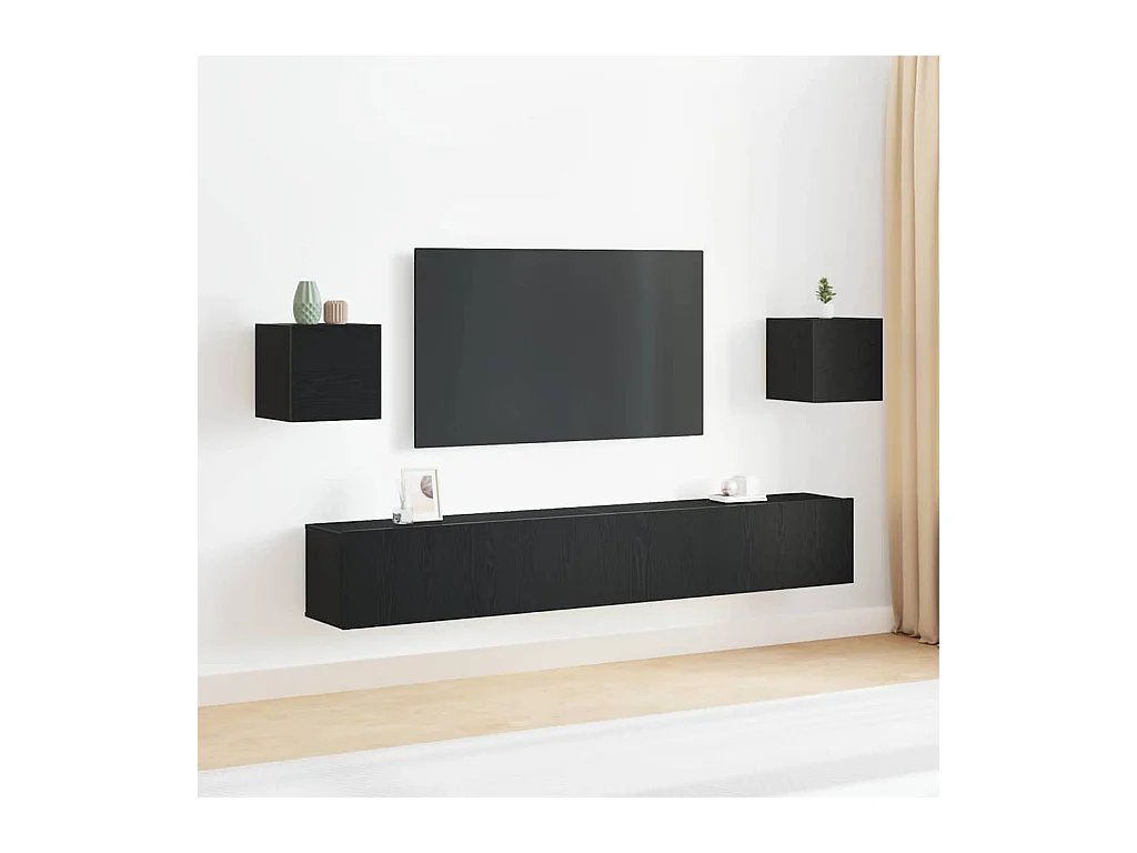 Conjunto de 6 muebles para TV - Colgado en la pared, madera de roble negro