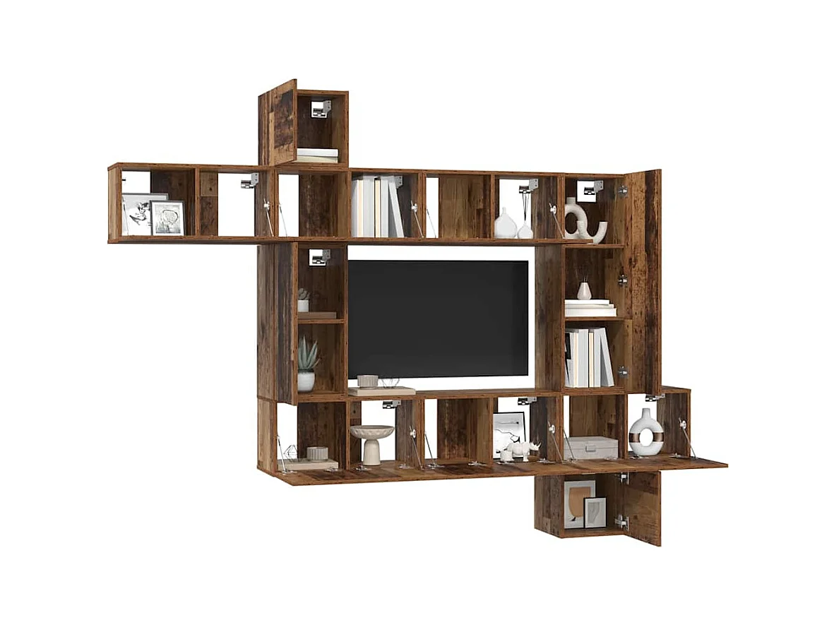 Ensemble meuble TV 10 pièces Bois ancien 30,5 x 30 x 90 cm