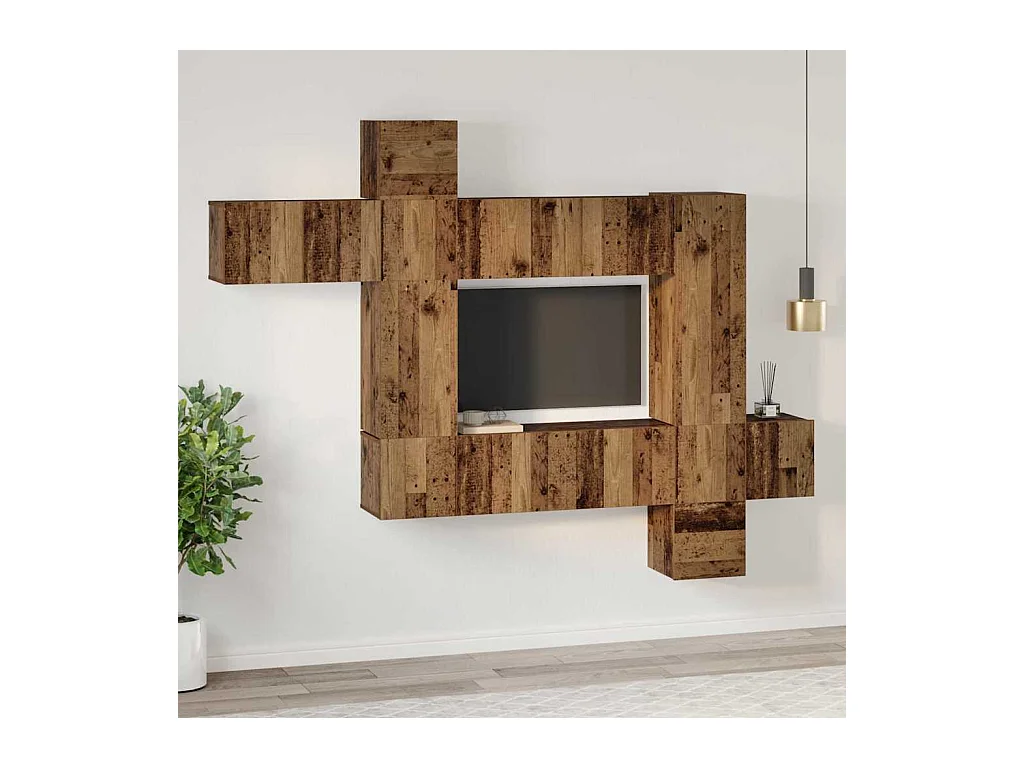 Ensemble meuble TV 10 pièces Bois ancien 30,5 x 30 x 90 cm