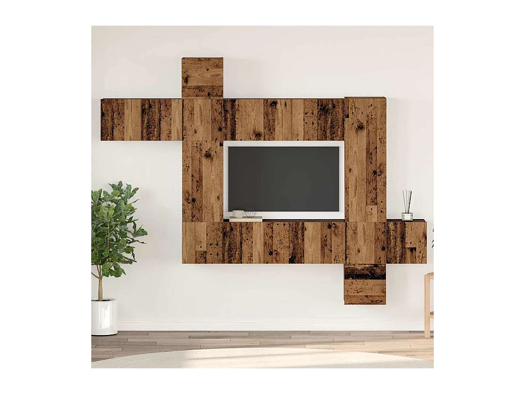 Conjunto de móvel de TV 10 peças Madeira antiga 30.5 x 30 x 90 cm