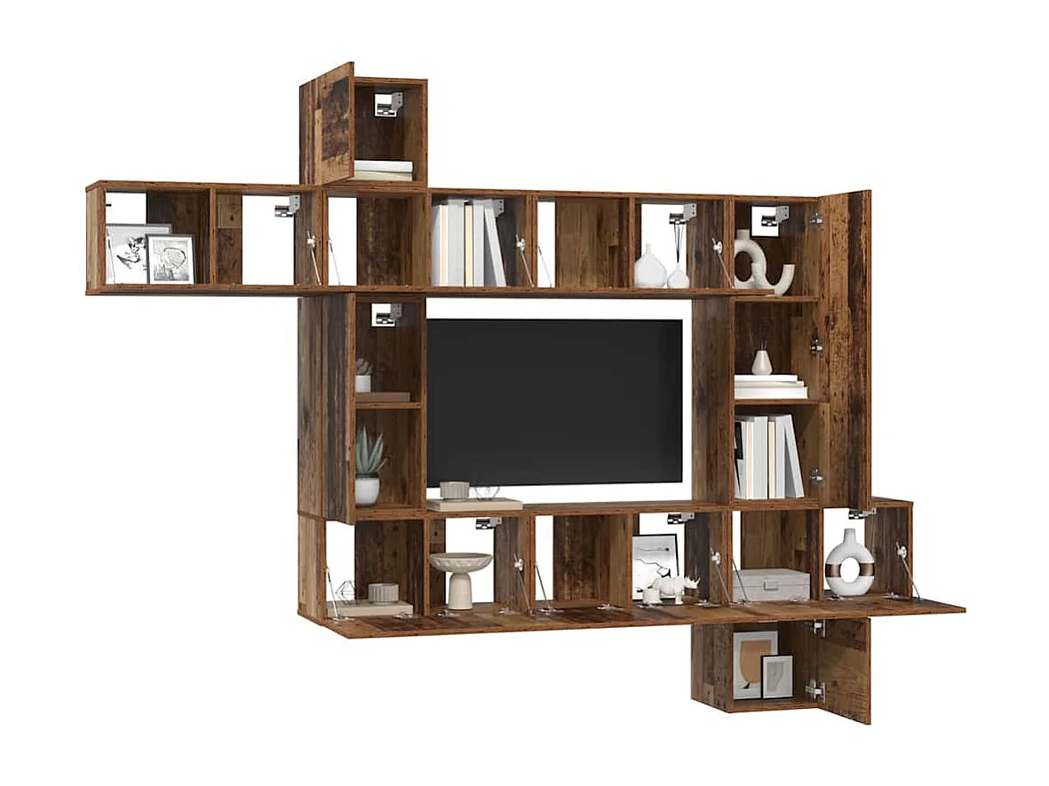 Ensemble meuble TV 10 pièces Bois ancien 30,5 x 30 x 90 cm