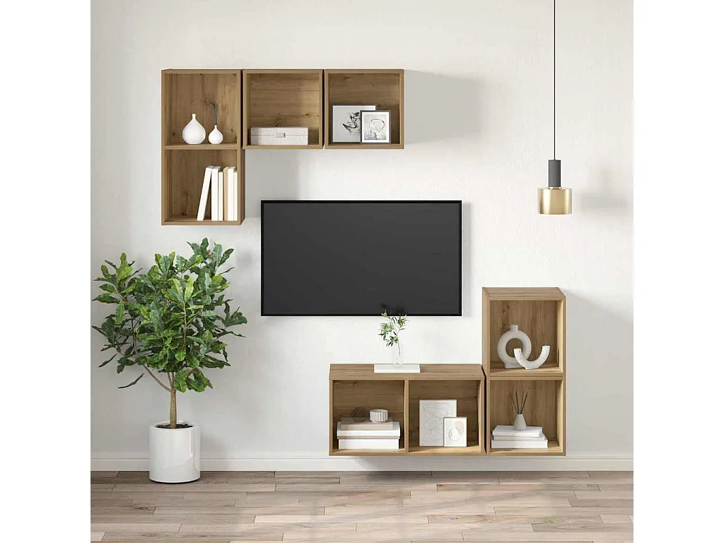 Meuble TV mural Montage mural chêne artisanal 37 x 37 x 72 cm