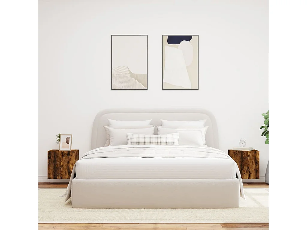 Meubles TV muraux et lumières LED 2pièces chêne fumé 40,5x35x40 cm