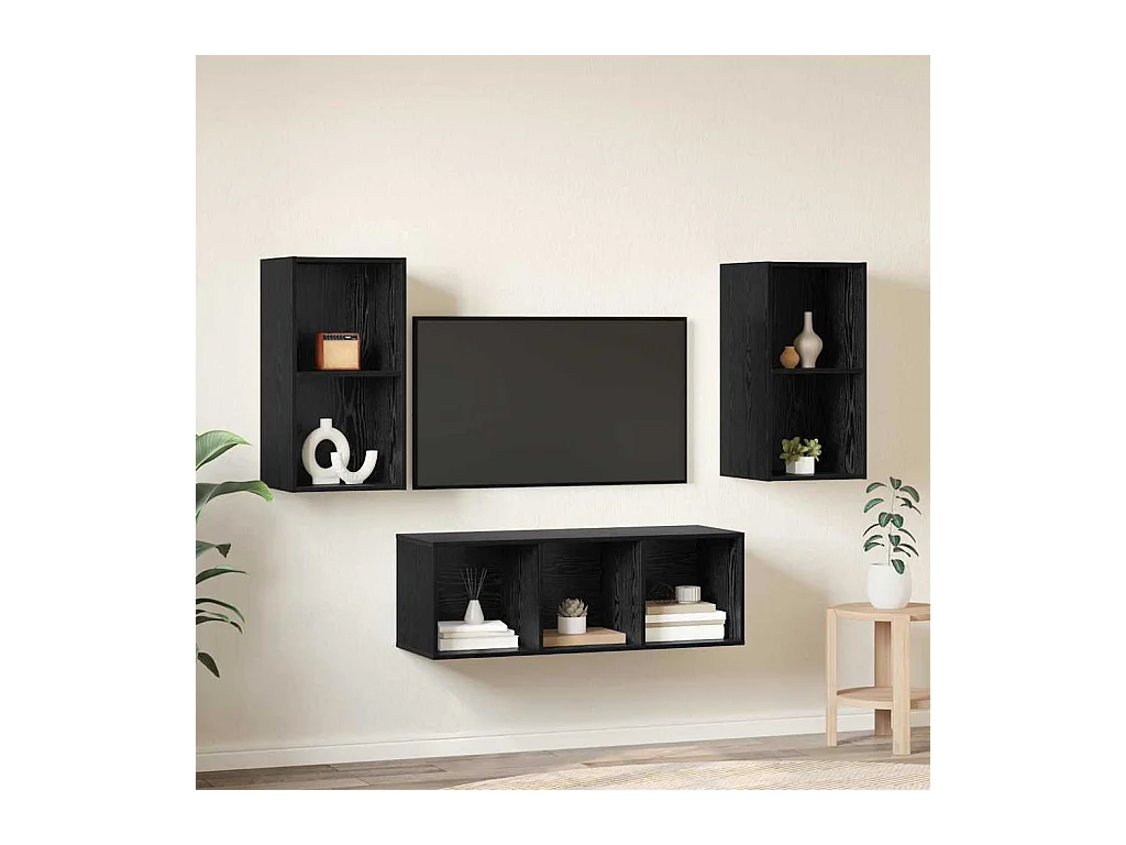 Ensemble de meubles TV 3 pièces Chêne noir 37 x 37 x 107 cm
