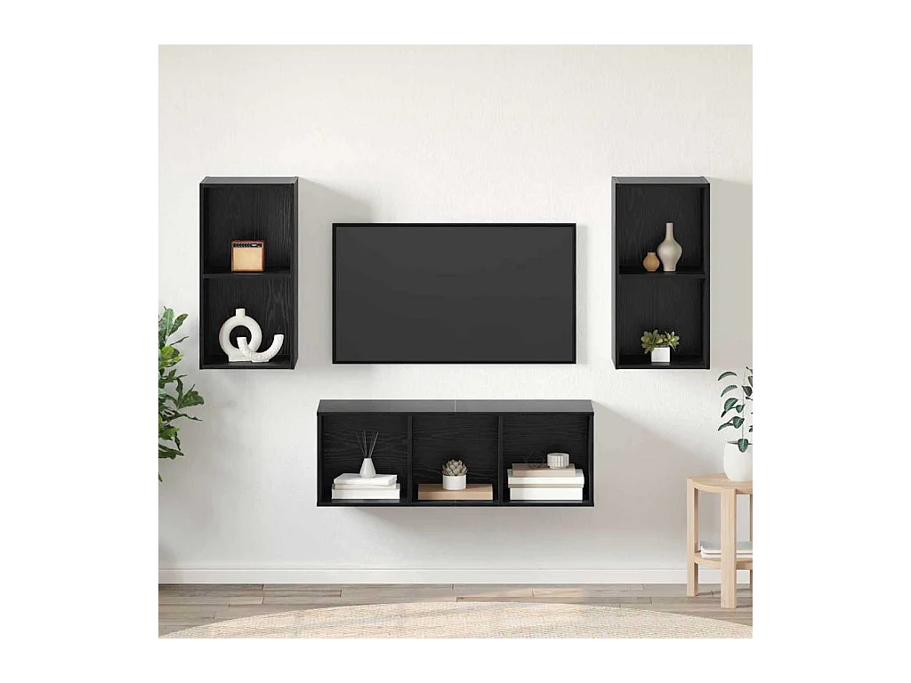 TV Kast Set 3 pcs Zwart eiken 37 x 37 x 107 cm Bewerkt hout