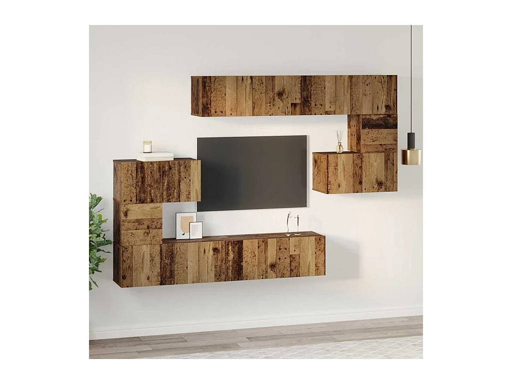 Ensemble meuble TV 8 pièces Bois ancien 80 x 30 x 30 cm