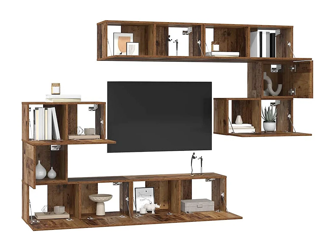 Ensemble meuble TV 8 pièces Bois ancien 80 x 30 x 30 cm