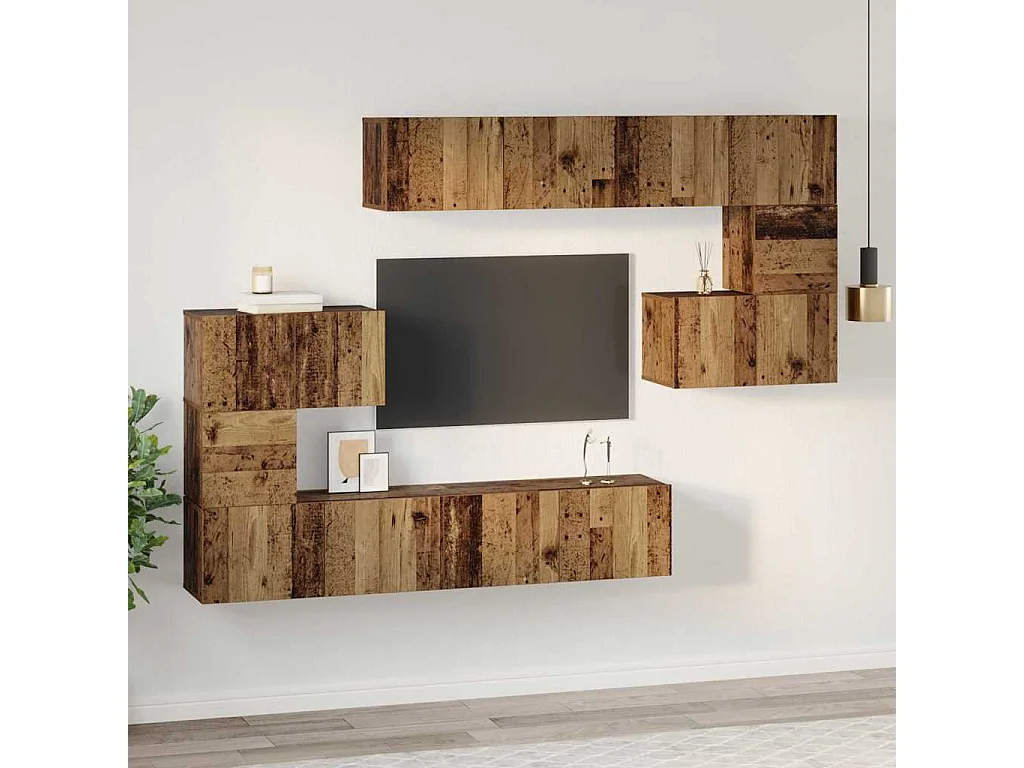 Ensemble meuble TV 8 pièces Bois ancien 80 x 30 x 30 cm